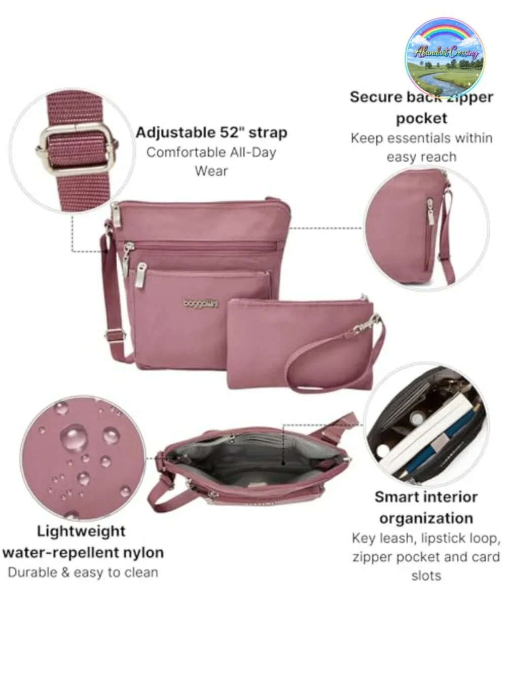 Water-Resistant Lightweight Crossbody Bag with RFID Wristlet